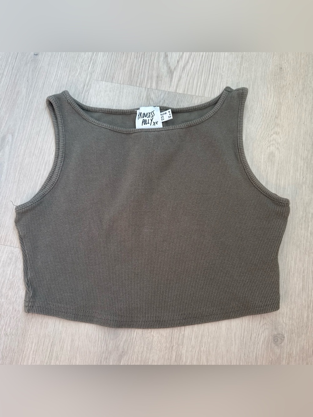 Princess Polly Olive Ribbed Crop Tank Top